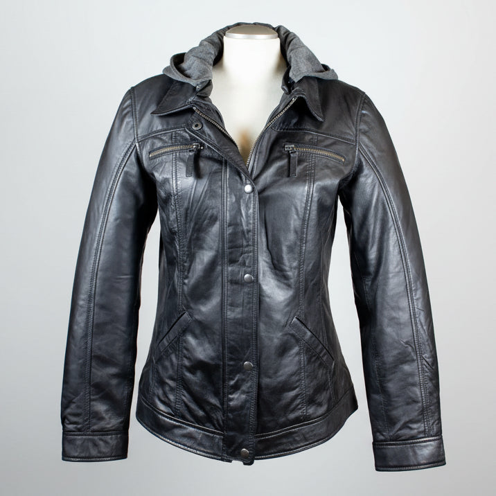 Chaqueta de cuero para mujer BOL con capucha desmontable 