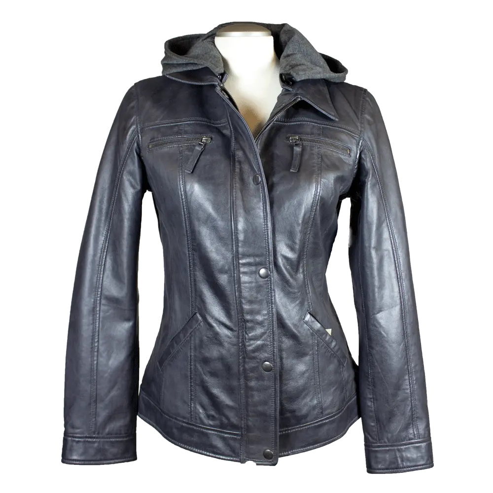 BOL Women's Removable Hood Leather Jacket EX-STOCK Canada 