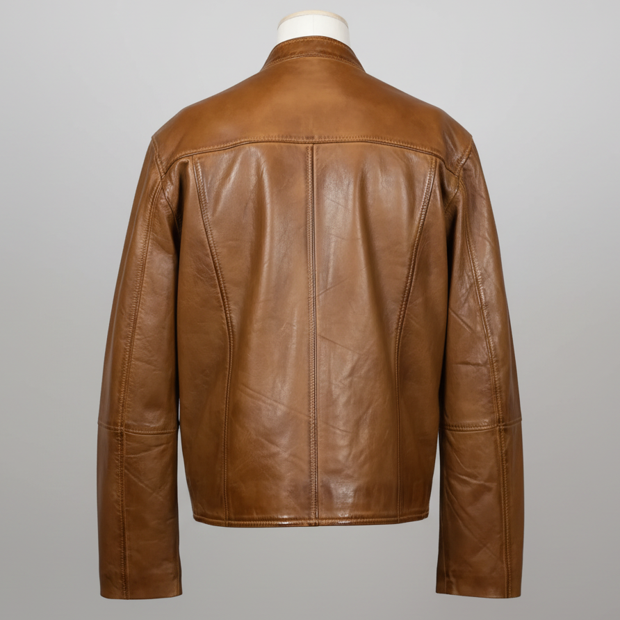 BOL Herren Lederjacke mit Druckknopfkragen aus Lammleder 