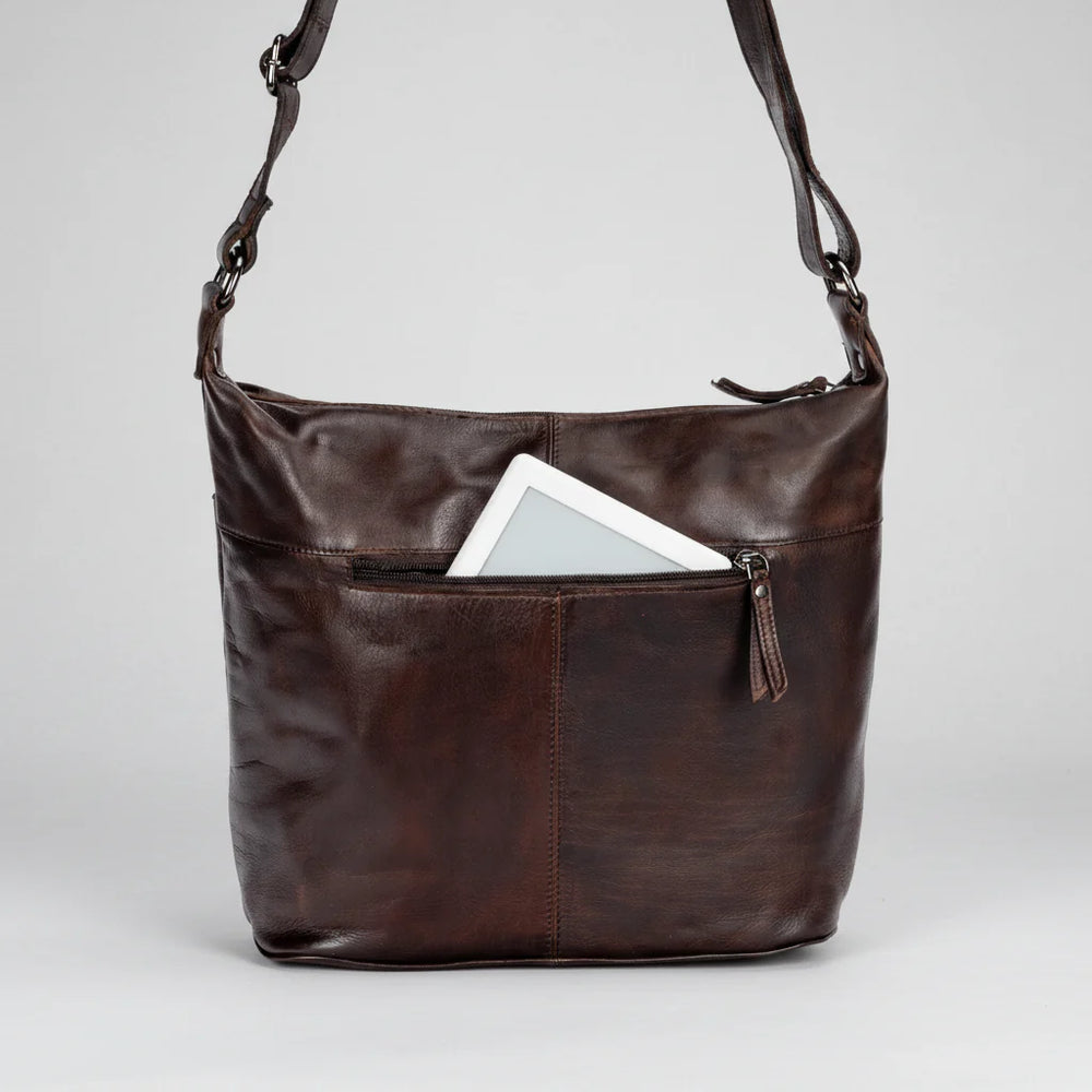 Greenwood Leather Shoulder Bag with 2 Zip Pockets 