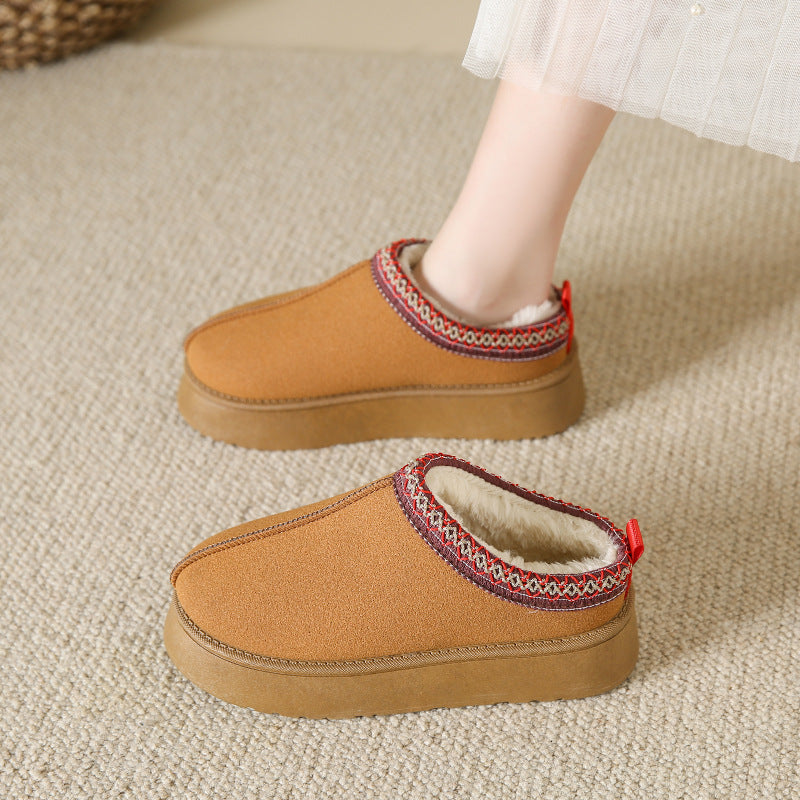 Baotou Plush Half Slippers Home Snow Boots Women's Fleece Warm Thick Bottom Cotton Shoes Ankle Flats EX-STOCK Canada 