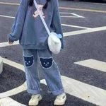 Bear Patchwork Jeans Women's New Loose Wide-leg Pants - EX-STOCK CANADA
