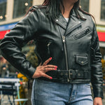 Women’s Motorcycle Leather Jacket. Quilted Thermal Liner & Cowhide EX-STOCK Canada 