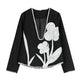 Black And White Splicing Velvet V-neck Overlapping Coat Color Contrast Skirt Suit - EX-STOCK Canada