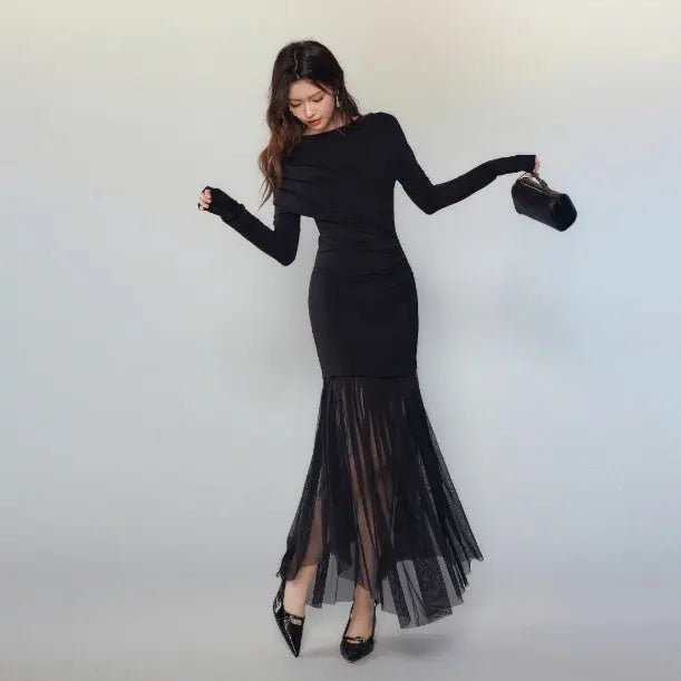 Black Panel Mesh Dress Women - EX-STOCK Canada