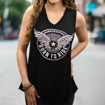 Born to Ride Tank with Star & Wings Graphic and Lace Back Details EX-STOCK Canada 