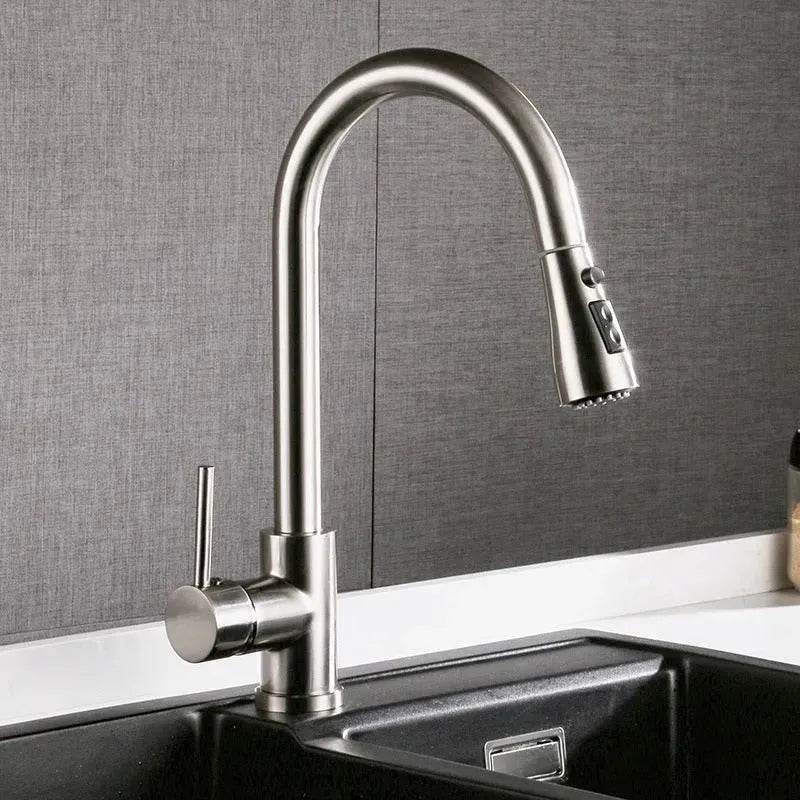 Brushed Kitchen Sink Faucet with Sprayer - Stainless Steel - EX-STOCK Canada