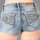 Bus Stop Women's Rhinestone Angel Wing Denim Shorts EX-STOCK Canada 