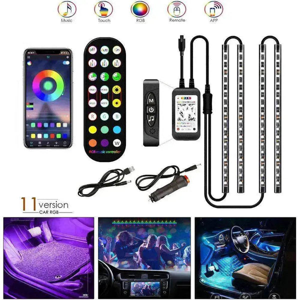 Car RGB Strip Lights – Wireless Music Control, Waterproof 5050 LED, 24-Key Remote