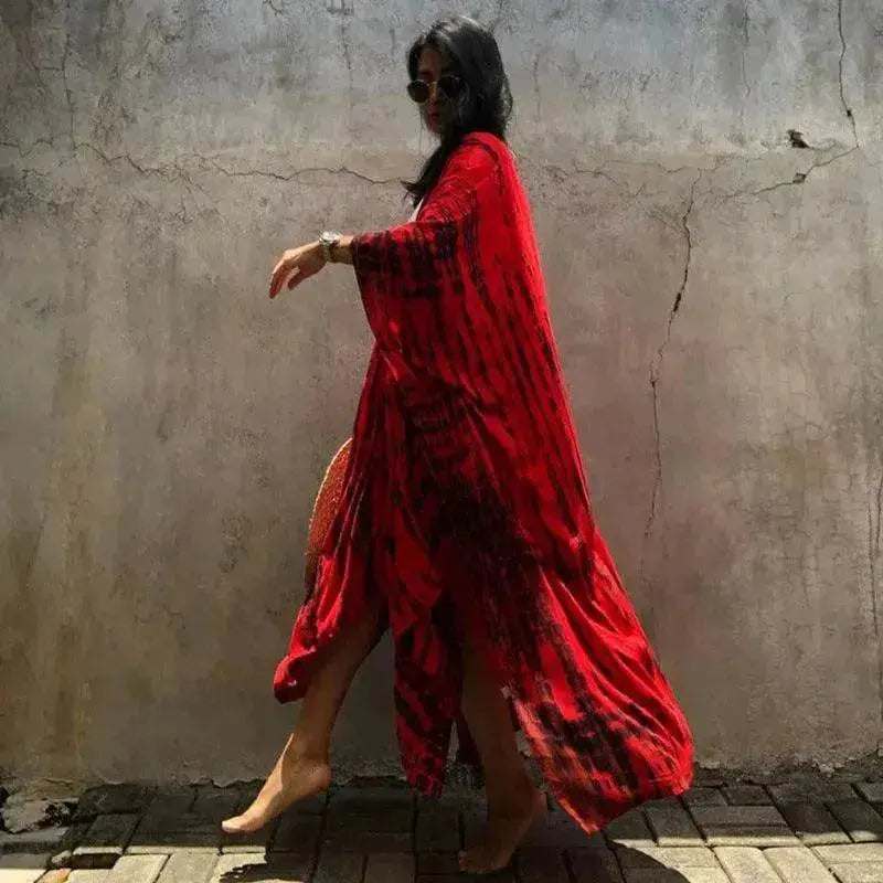 Charming Bikini Cover-ups Boho Printed Fringed Long Kimono Carfigan Tunic Women Plus Size Beach Wear Swim Suit - EX-STOCK Canada