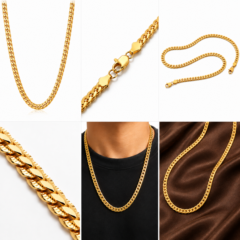 Men Necklace Gold Tone Snake Chain 