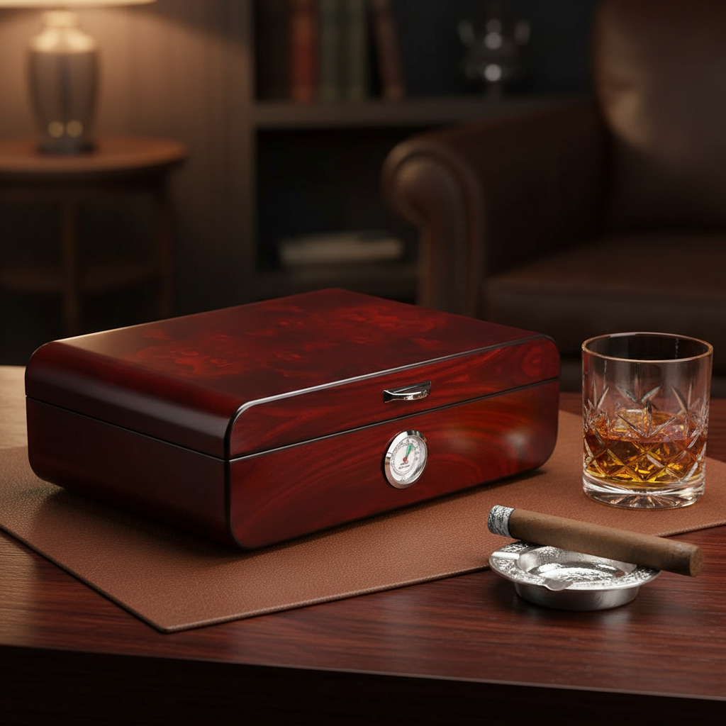 Cedar Wood Cigar Humidor Box – 48 Cigar Capacity | Red & Ebony 