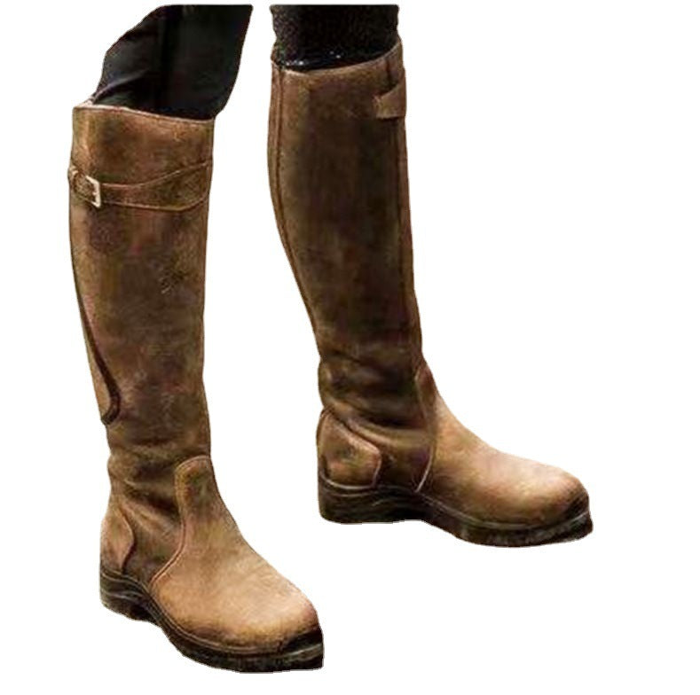 Classic Fashion Riding Western Boots Winter Knee Buckle Boots High Block Heel Round Toe Shoes For Women EX-STOCK Canada 