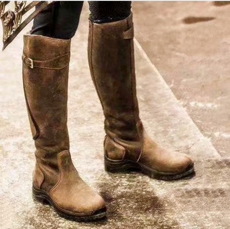 Classic Fashion Riding Western Boots Winter Knee Buckle Boots High Block Heel Round Toe Shoes For Women EX-STOCK Canada 