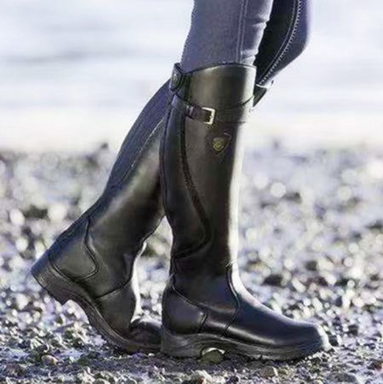 Classic Fashion Riding Western Boots Winter Knee Buckle Boots High Block Heel Round Toe Shoes For Women EX-STOCK Canada 