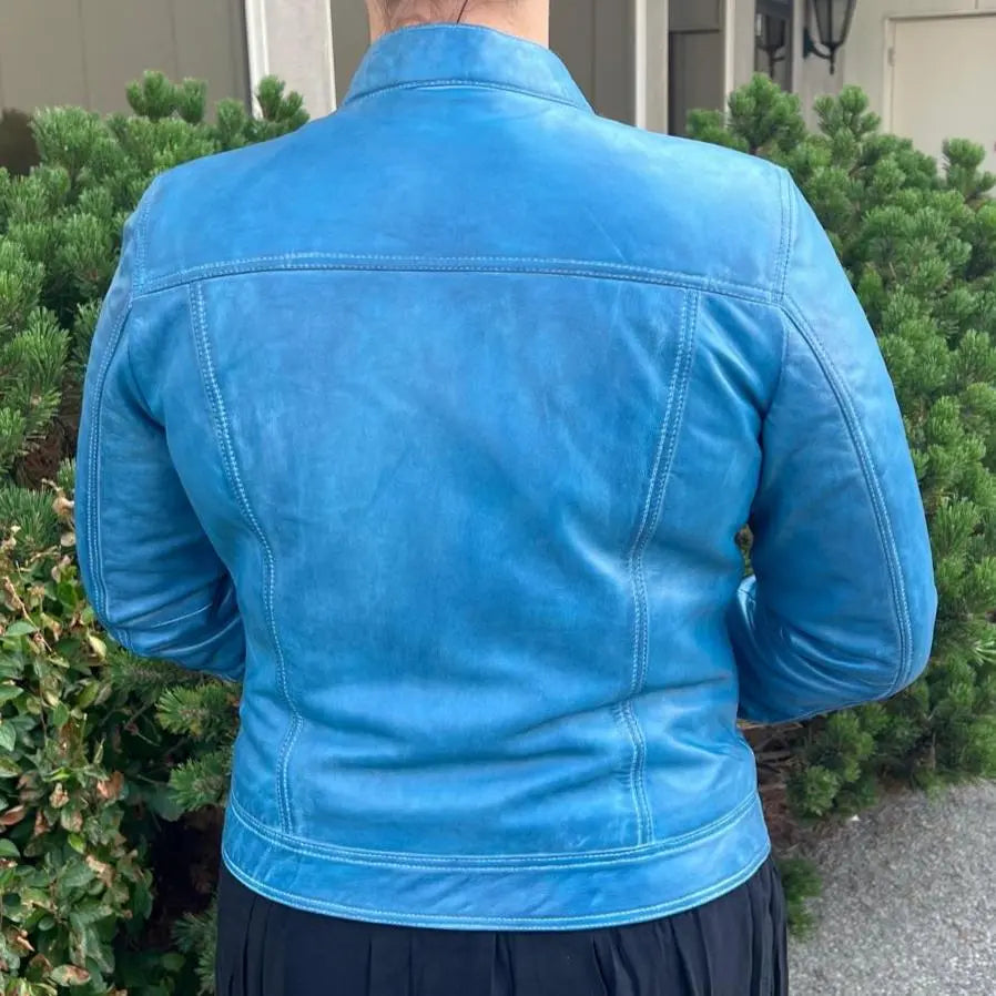 Classic Women's Lamb Leather Jacket with Snap Collar EX-STOCK Canada 