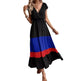 Color Block Pleated V-neck Dress Casual Polo Collar - EX-STOCK Canada