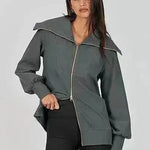 Comfortable Large Collar Double Zipper Sweater - EX-STOCK Canada