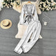 Contrast Color Suit Women's Long Sleeve V-neck Lace-up Knitwear Draping Wide Leg Trousers Two-piece Set - EX-STOCK Canada