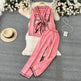 Contrast Color Suit Women's Long Sleeve V-neck Lace-up Knitwear Draping Wide Leg Trousers Two-piece Set - EX-STOCK Canada