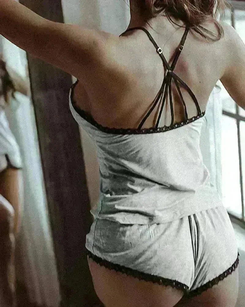 Cotton Strap lace pajamas - EX-STOCK CANADA