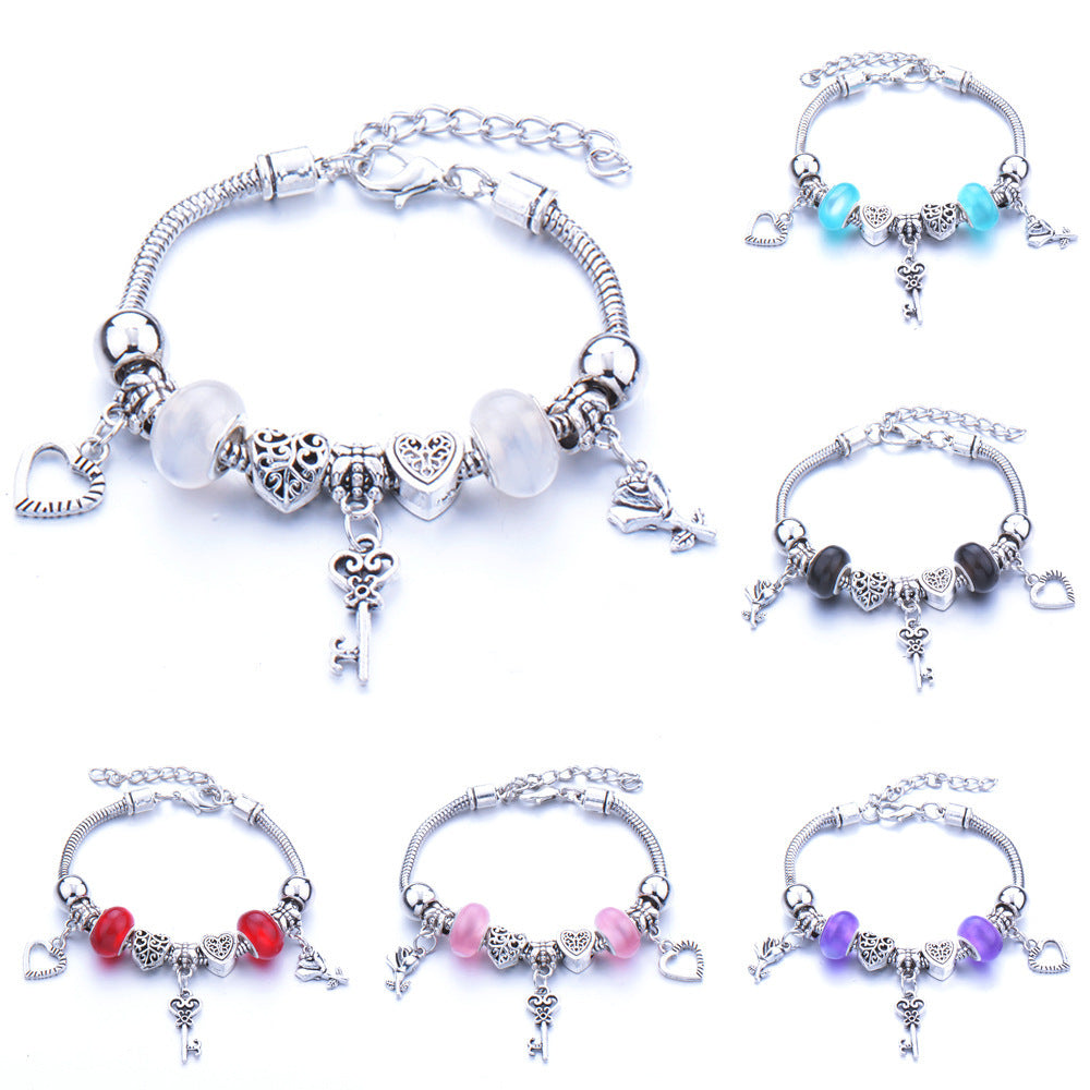 Crown, peach heart, owl, elephant pendant, multi-element large beads, retro female bracelet EX-STOCK Canada