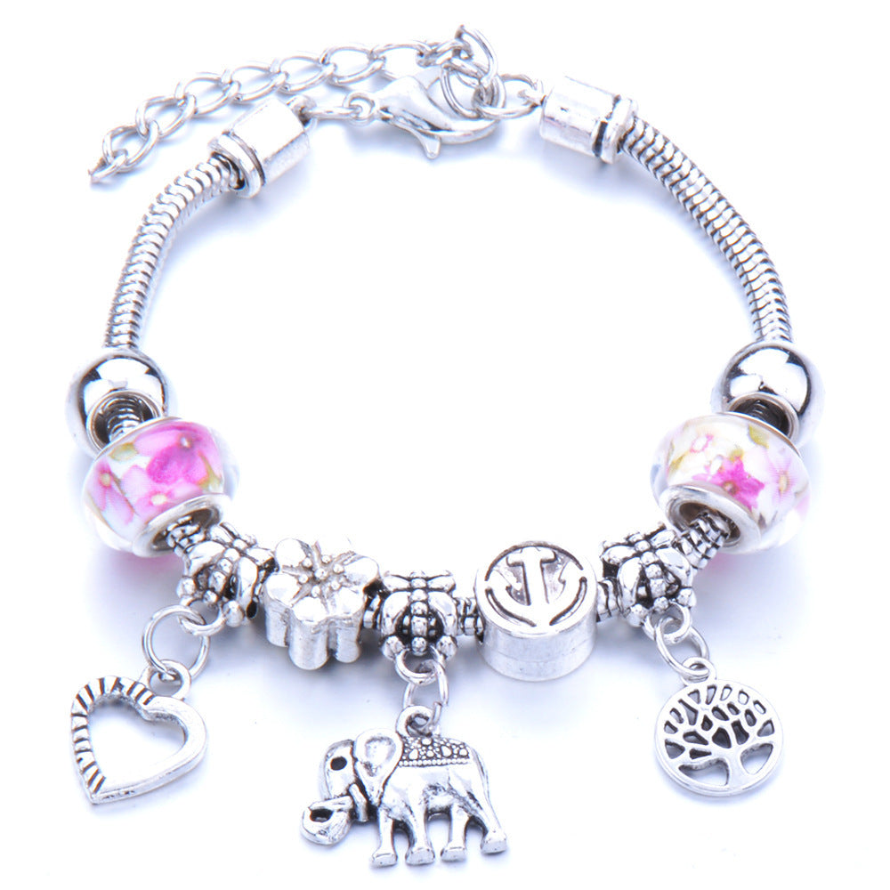 Crown, peach heart, owl, elephant pendant, multi-element large beads, retro female bracelet EX-STOCK Canada 