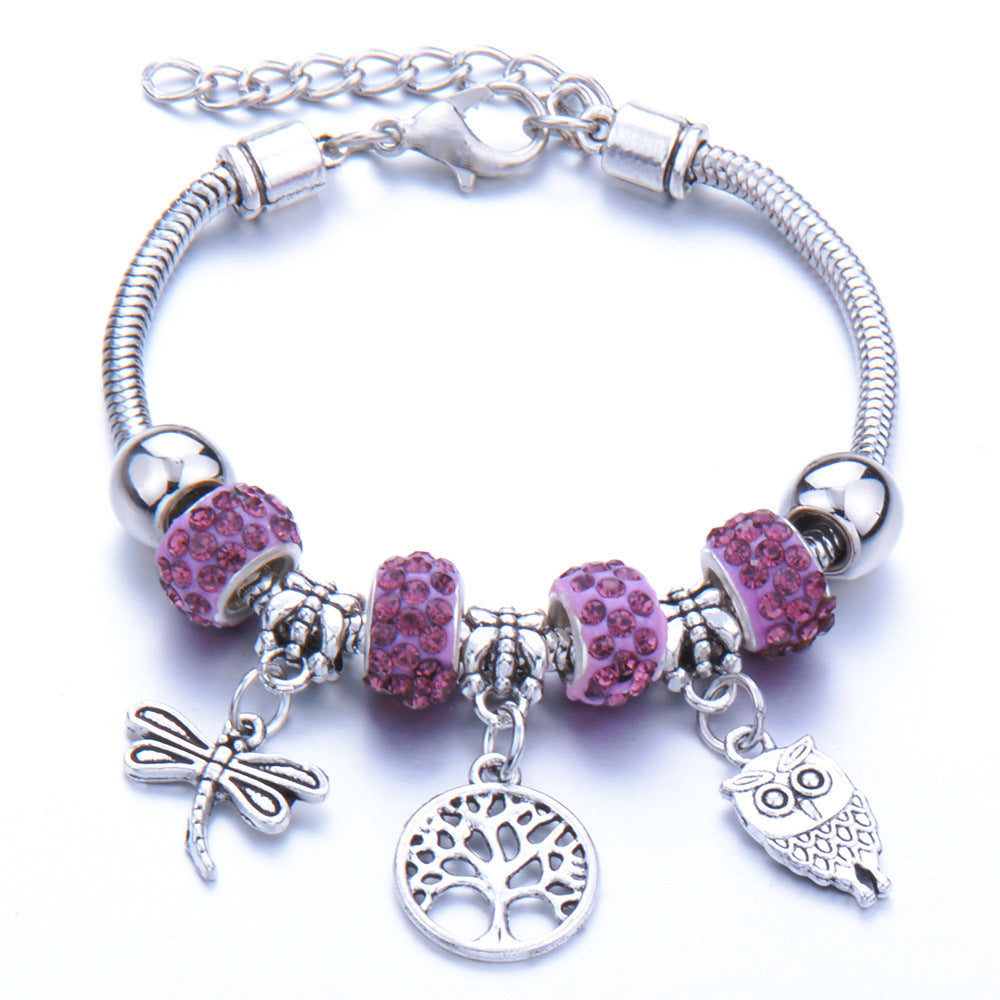 Crown, peach heart, owl, elephant pendant, multi-element large beads, retro female bracelet EX-STOCK Canada 