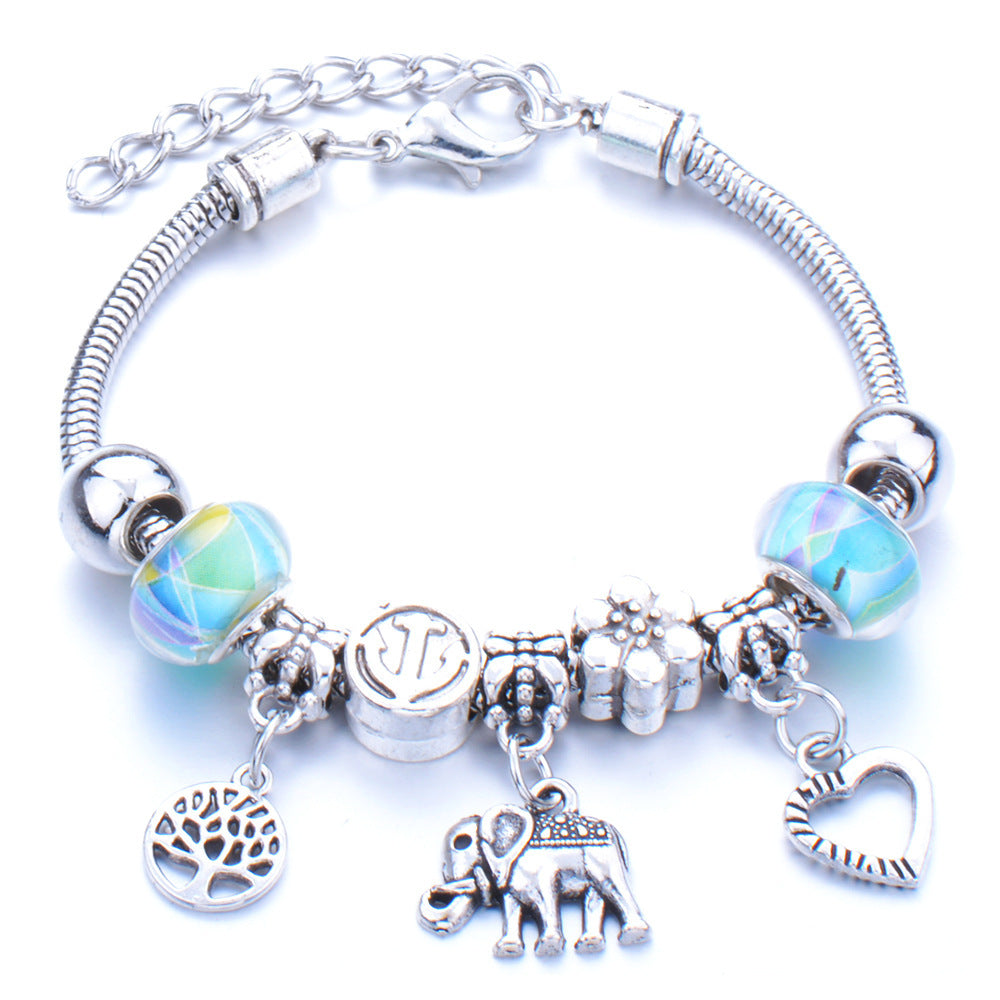 Crown, peach heart, owl, elephant pendant, multi-element large beads, retro female bracelet EX-STOCK Canada 