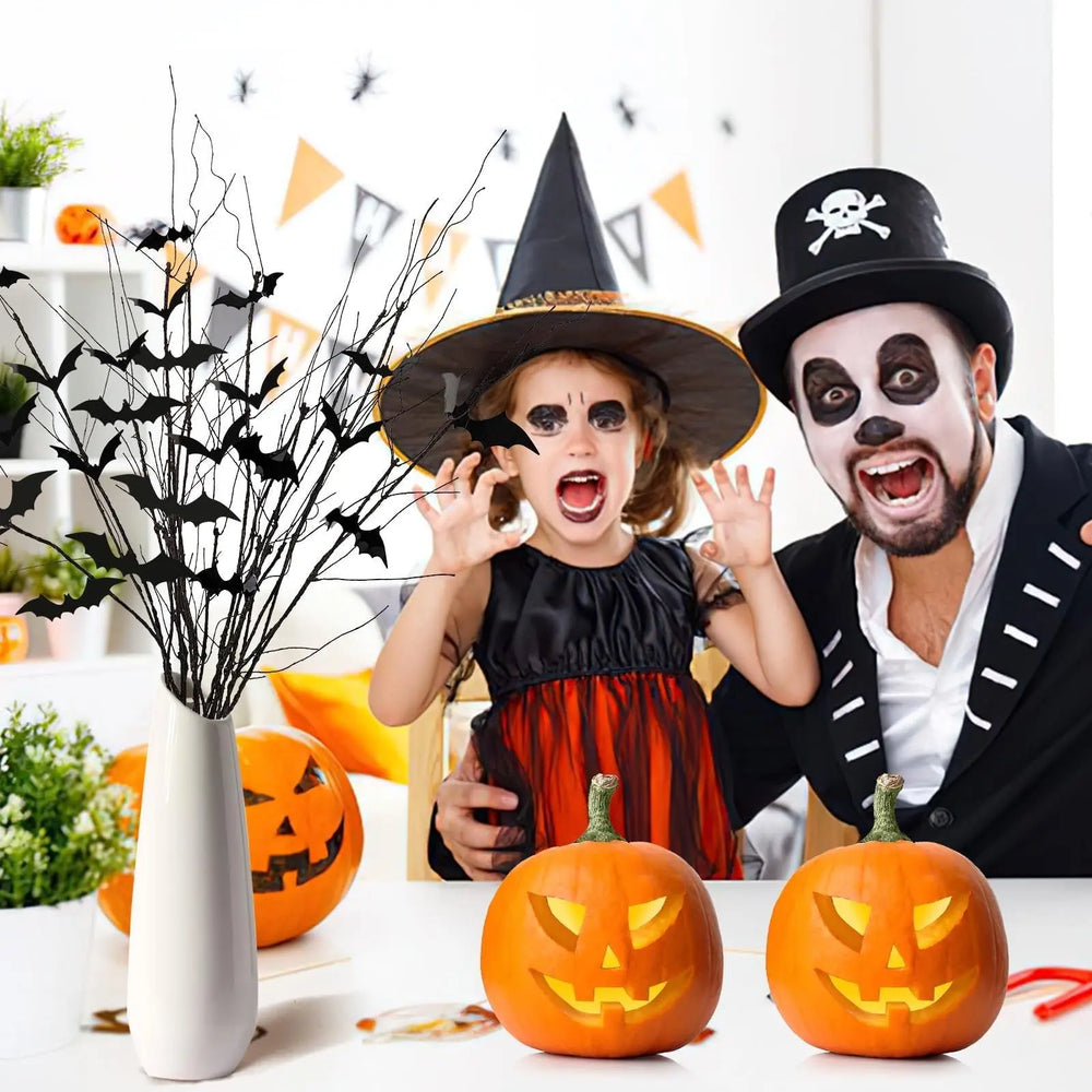 Curly Willow Branches 29.5 Inch Artificial Bendable Stems Black Branches With 36Pcs Halloween Bat Stickers For Halloween Wreath Home Party Decorations--Cannot Be Listed On Amazon Platform - EX-STOCK Canada