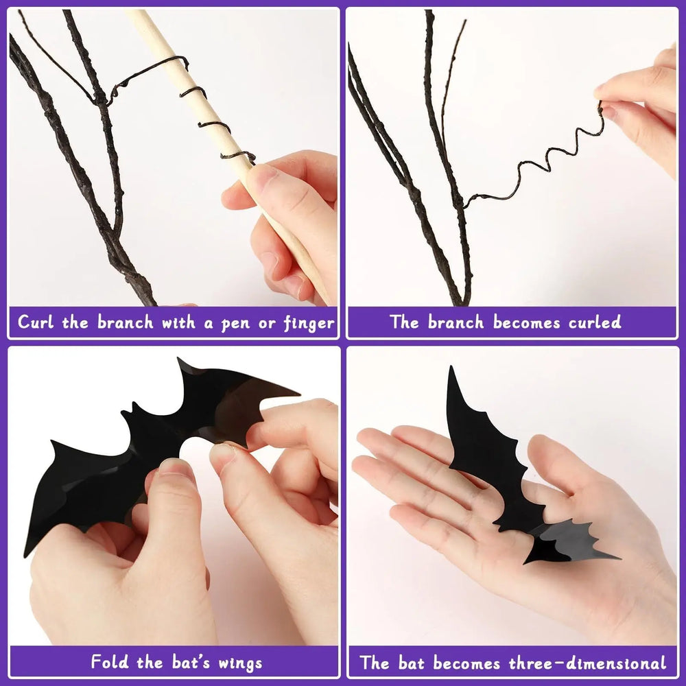 Curly Willow Branches 29.5 Inch Artificial Bendable Stems Black Branches With 36Pcs Halloween Bat Stickers For Halloween Wreath Home Party Decorations--Cannot Be Listed On Amazon Platform - EX-STOCK Canada