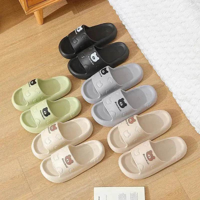 Cute Cartoon Bear Slippers For Women Summer Indoor Thick-soled Non-slip Floor Bathroom Home Slippers Men House Shoes - EX-STOCK Canada