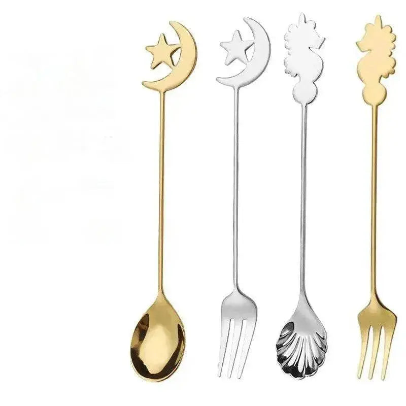 Cute Star and Moon 304 Stainless Steel Spoon and Fork Set for Coffee - EX-STOCK Canada