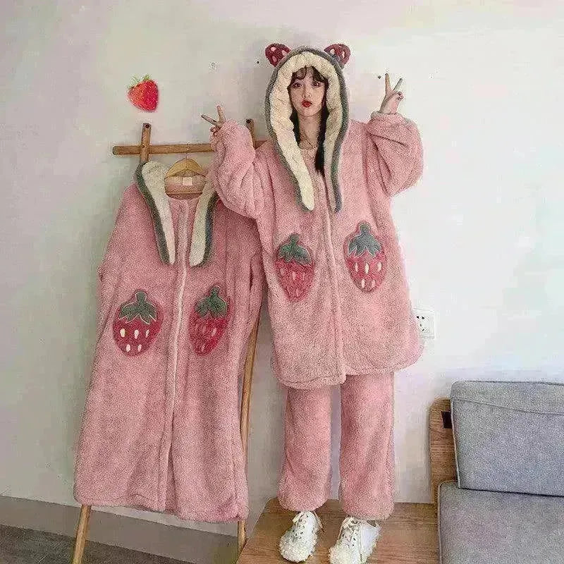 Cute padded flannel hooded pajamas - EX-STOCK CANADA