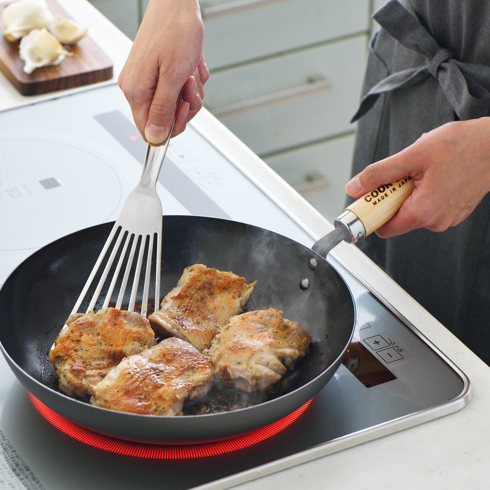 Yoshikawa Cook-Pal Ren Deep Frying Pan 24cm– Nitrided Carbon Steel, Made in Japan 