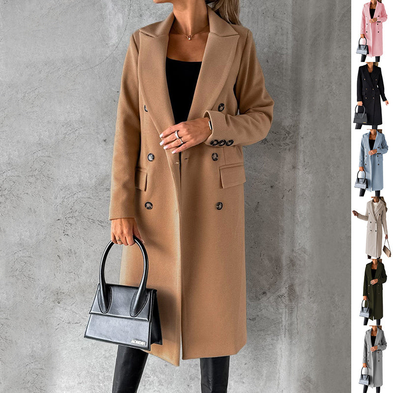 Double Breasted Lapel Coat Winter Fashion Solid Slim Long Jacket Long Sleeve Tops Womens Clothing EX-STOCK Canada 