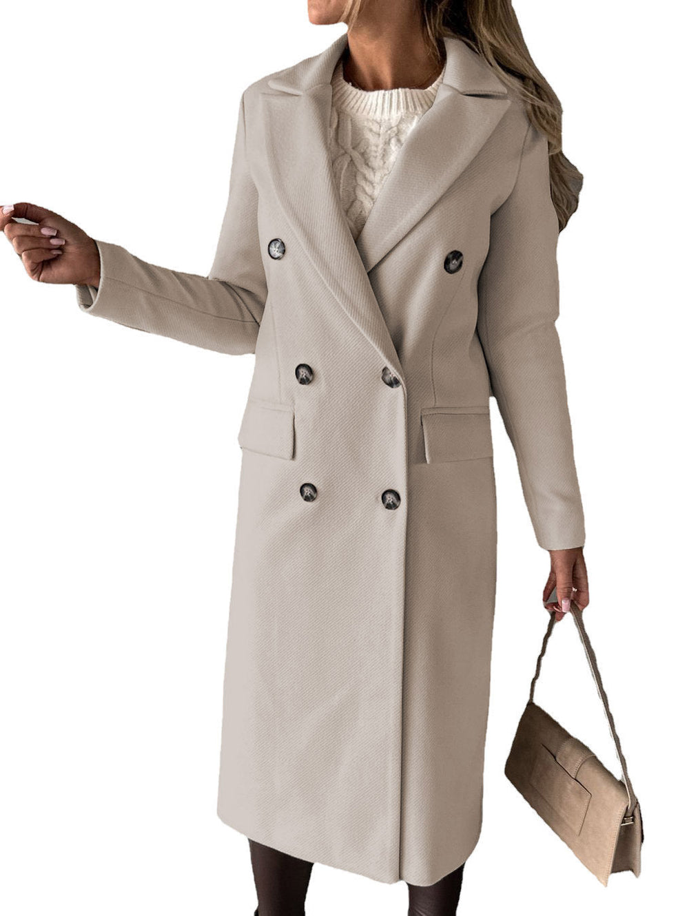 Double Breasted Lapel Coat Winter Fashion Solid Slim Long Jacket Long Sleeve Tops Womens Clothing EX-STOCK Canada 