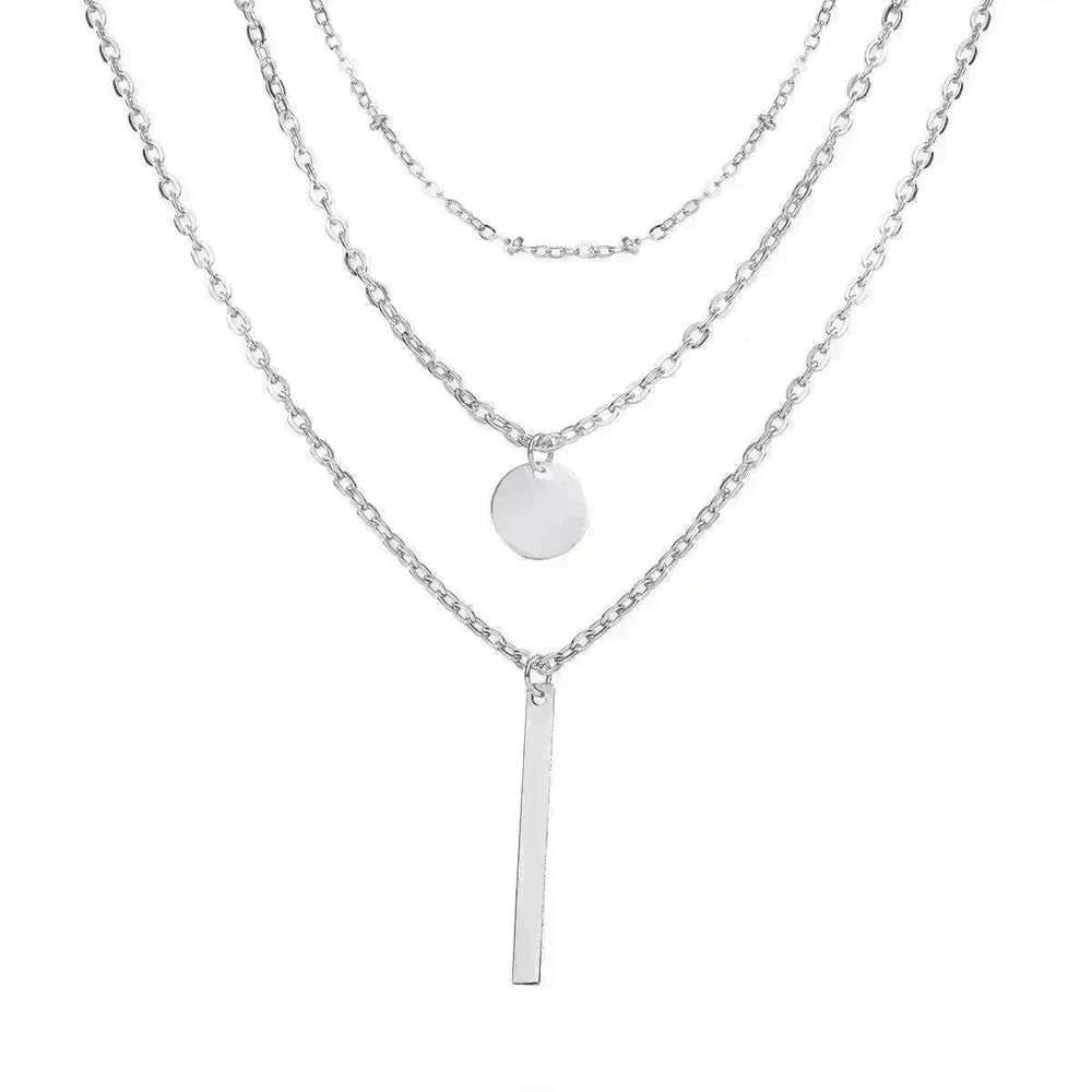 Electroplating Gold and Silver Double-layer Wafer And Long Bar Pendant Necklace - EX-STOCK CANADA