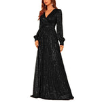 Elegant Dinner Sequined Long Sleeve V-neck High Waist Evening Dress EX-STOCK Canada 