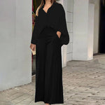 Loose And Elegant Casual Printed Shirt Top Wide Leg Pants Fashion Suit EX-STOCK Canada 