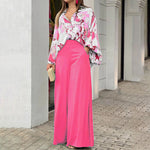 Loose And Elegant Casual Printed Shirt Top Wide Leg Pants Fashion Suit EX-STOCK Canada 