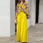 Loose And Elegant Casual Printed Shirt Top Wide Leg Pants Fashion Suit EX-STOCK Canada 