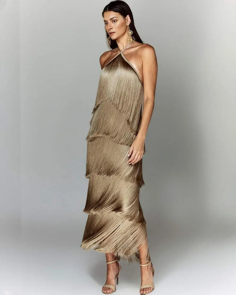 Fashion Halter Backless Sleeveless Tassel fringe Dress - EX-STOCK Canada