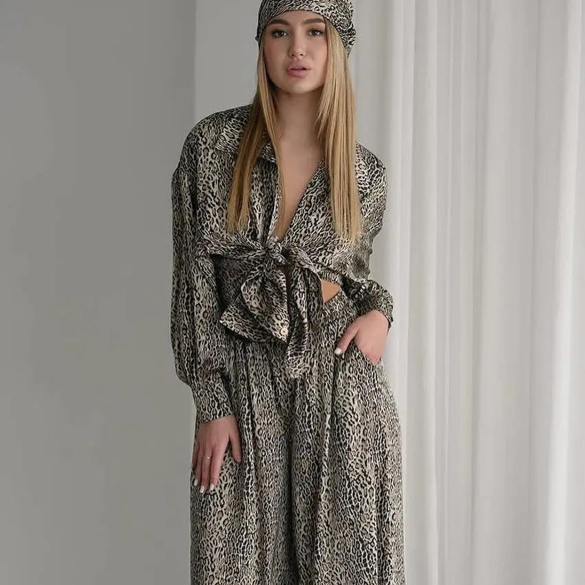 Fashionable Leopard Print Loose Ice Silk Pajamas For Women - EX-STOCK Canada
