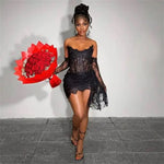 Fashionable Oversleeve Tube Top Lace Fashion Party Dinner Dress EX-STOCK Canada 