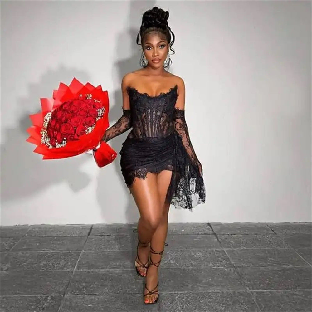 Fashionable Oversleeve Tube Top Lace Fashion Party Dinner Dress EX-STOCK Canada 