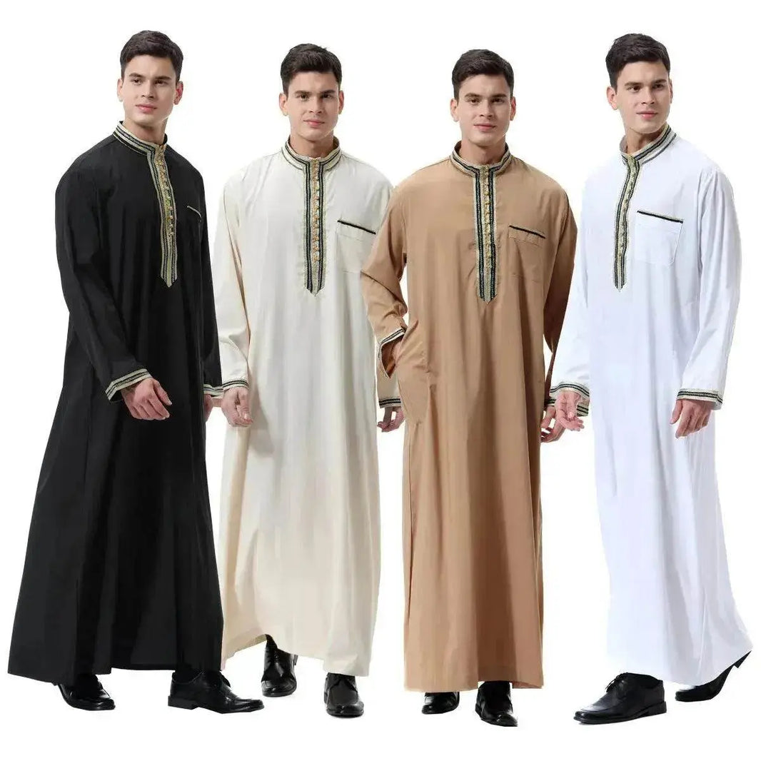 Fashionable and Elegant Arab Middle East Men's Applique Stand Collar Robe, TH810 Moroccan Men's Jalabiya - EX-STOCK Canada