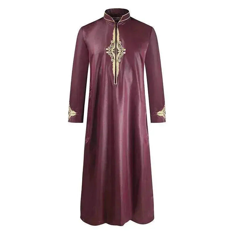 Fashionable and Elegant Men'S Robe Solid Color Embroidered Middle East Arab Long-Sleeved Foreign Trade Robe Moroccan Men's Jalabiya - EX-STOCK Canada