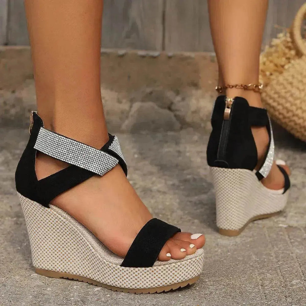 Fish Mouth High Wedges Sandals With Rhinestone Design Fashion Summer Platform Shoes For Women - EX-STOCK Canada