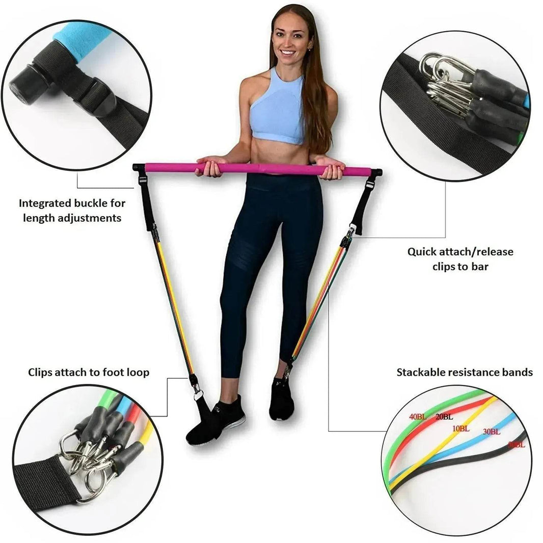 Accessoires de gym portables pour fitness, yoga, Pilates, barre, bandes élastiques de musculation et de résistance pour entraîneur à domicile - EX-STOCK Canada